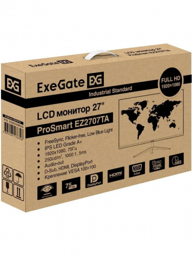 Монитор ExeGate 27" EZ2707TA ProSmart {IPS 1920x1080 75Hz 5ms 250cd 1000:1 178/178 D-Sub HDMI DisplayPort VESA} [EX297649RUS] фото 7