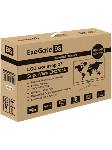Монитор ExeGate 27" EH2707A SuperView {IPS 1920x1080 100hz 5ms 16:9 250cd 1300:1 178/178 D-Sub HDMI DisplayPort VESA} [EX298354RUS] фото 7