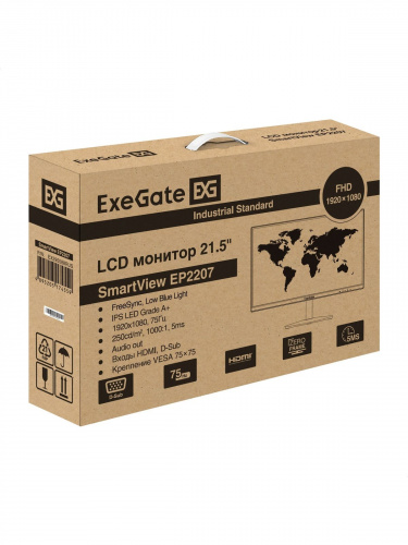 Монитор 21.5" ExeGate SmartView EP2207 черный {IPS LED Grade A+, FHD, 1920x1080 75hz 5ms 16:9 250cd 1000:1 178/178 D-Sub HDMI VESA регулировка наклона экрана} [EX295588RUS] фото 7