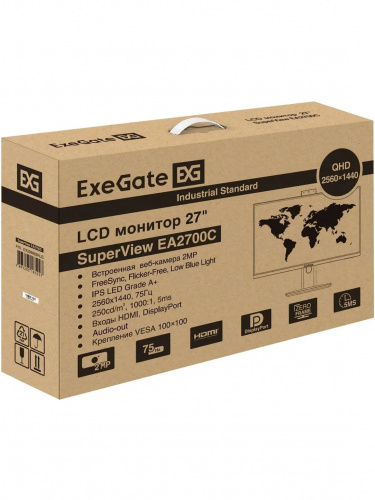Монитор ExeGate 27" EA2700C SuperView {IPS 2560x1440 75Hz 5ms 16:9 250cd 1000:1 178/178 HDMI DisplayPort USB webcam AudioOut} [EX298882RUS] фото 9