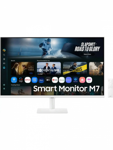 Монитор Samsung Smart monitor M7 S32FM703UI 32" (VA 16:9 3840x2160x60Hz 4ms 300cd 3000:1 178/178 1млрд HDMI USB-C(65W) 2*USB 2.0 Spk10W Tizen HDR10+ sRGB 99% Tilt WiFi5 BT5.2 VESA White ПультДУ)