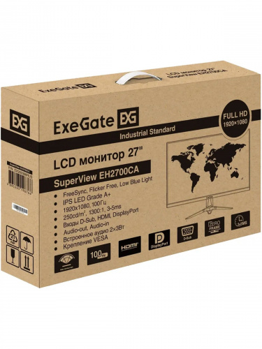 Монитор ExeGate 27" EH2700CA SuperView {IPS 1920x1080 100hz 3-5ms 16:9, 250cd/m2, 1300:1 178/178 Speakers D-Sub HDMI DisplayPort AudioOut} [EX300398RUS] фото 7