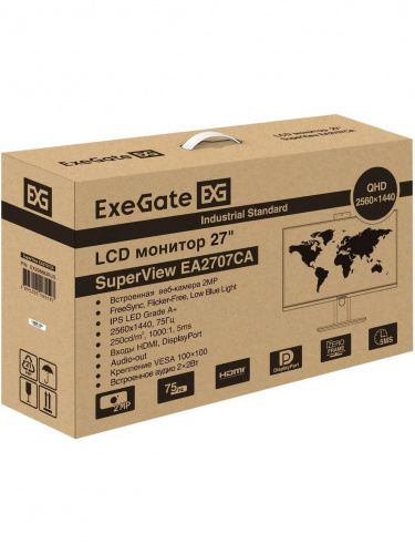 Монитор ExeGate 27" EA2707CA SuperView {IPS 2560x1440 75Hz 5ms 16:9 250cd 1000:1 178/178 HDMI DisplayPort USB webcam AudioOut HAS pivot} [EX298883RUS] фото 8