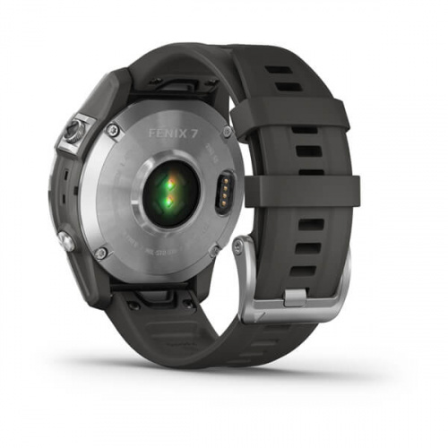 Умные часы Garmin Fenix 7 серебристый с графитовым силиконовым ремешком 47 мм, серый фото 3
