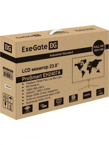 Монитор 23.8" ExeGate ProSmart EH2407A {IPS 1920x1080 100Hz 3-5ms 16:9 250cd 1000:1 178/178 D-Sub HDMI2.0 DisplayPort 2x3W VESA} [EX299033RUS] фото 7