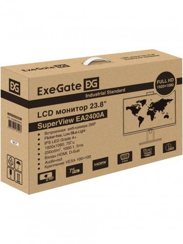 Монитор 23.8" ExeGate SuperView EA2400A {IPS 1920x1080 75Hz 5ms 16:9 250cd 1000:1 178/178 D-Sub HDMI webcam AudioOut} [EX298879RUS] фото 8