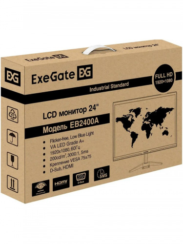 Монитор ExeGate 23.8" EB2400A черный {VA 1920x1080 75Hz 5ms 16:9 200cd 3000:1 170/160 D-Sub HDMI VESA регулировка наклона} [EX297377RUS] фото 7
