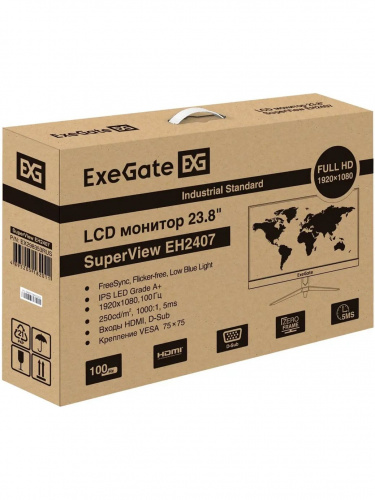 Монитор 23.8" ExeGate SuperView EH2407 черный {IPS 1920x1080 100Hz 5ms 16:9 250cd 1000:1 178/178 D-Sub HDMI VESA} [EX298353RUS] фото 7